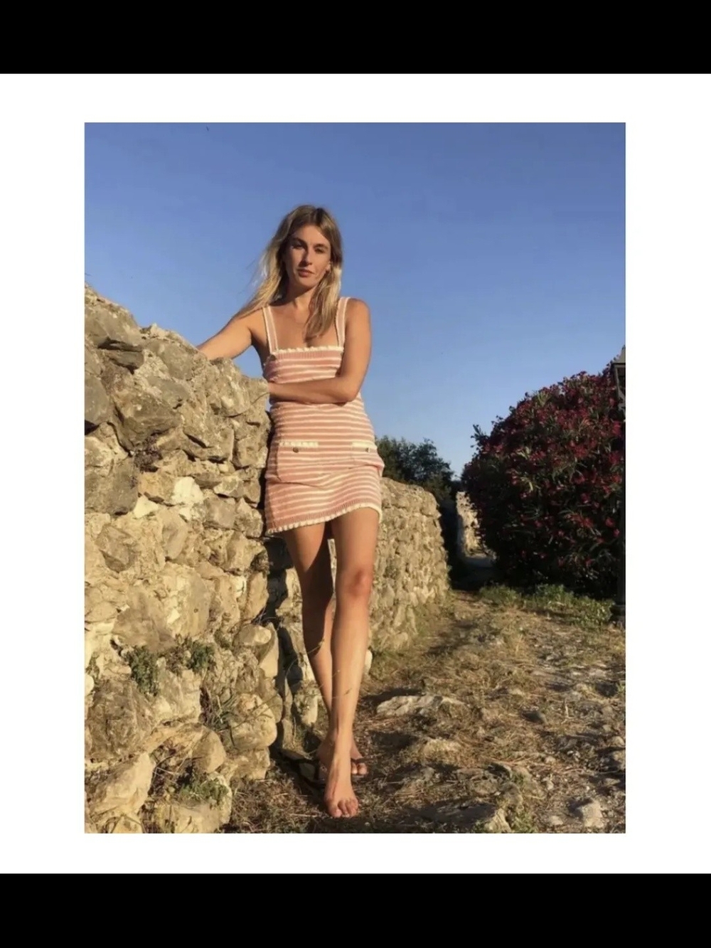 CHANEL Pink and Cream Striped Mini Dress